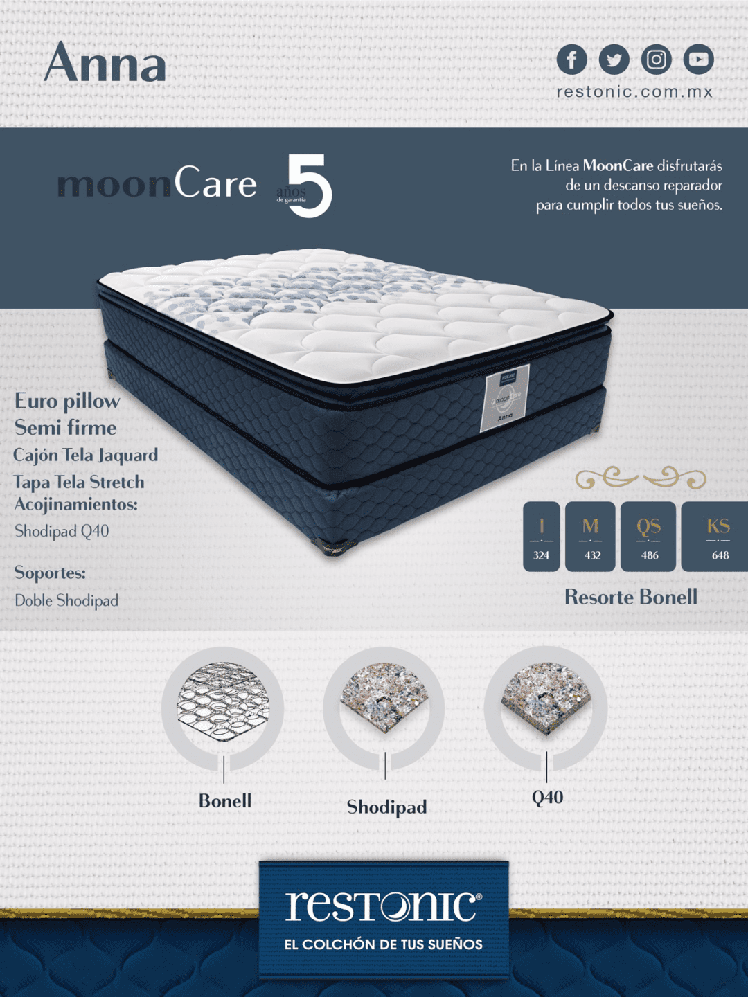 Colchón Matrimonial Restonic Mod. Anna Mueblería Juárez